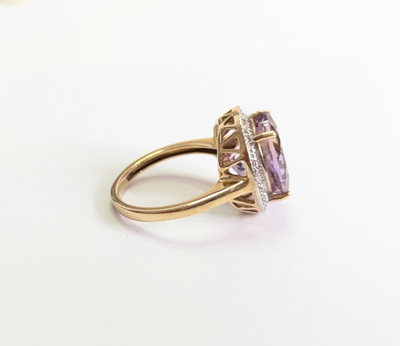 9ct Gold Ring Amethyst and Diamond Oval Cut Size K Hallmarked 4g
