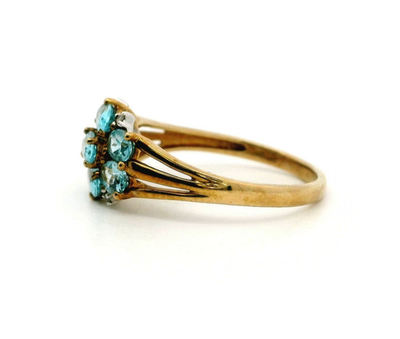9ct Gold Statement Ring Aquamarine Diamond Gemstones Size Q Hallmarked 2.4g