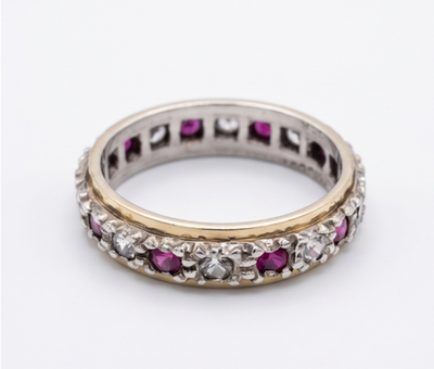 9ct Gold Silver Ruby Spinel Eternity Ring Size J 1/2 Hallmarked 375 Band 2.3g