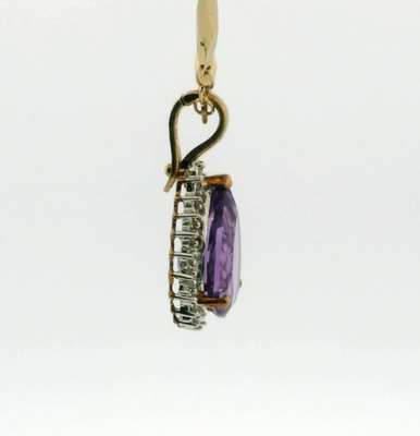 9ct Multi Tone Gold Charm Pendant Amethyst and Diamond Stones Full UK Hallmark