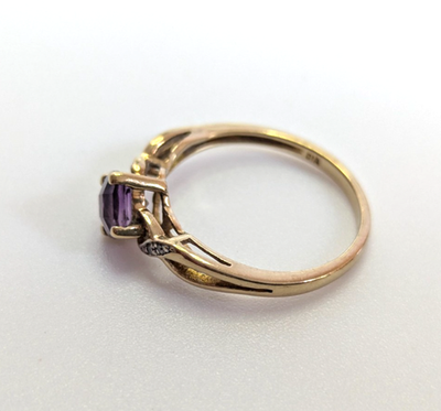9ct Gold Ring Amethyst Diamond Hallmark Size P 1.9g