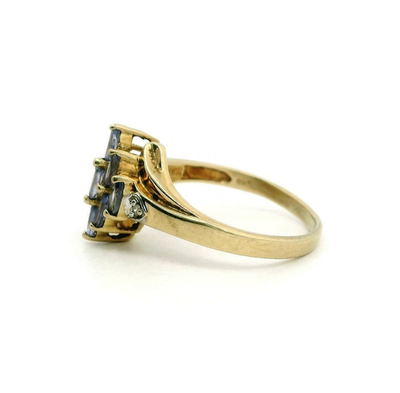 9ct Gold Ring Tanzanite Diamond Stones Size P 1/2 Metal Hallmarked 2.9g