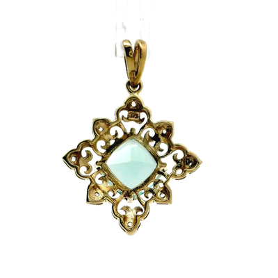 9ct Yellow Gold Ornate Pendant Tourmaline Diamond Stones 375 Stamped 4.9g