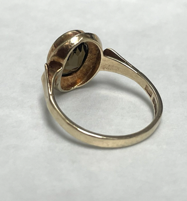 9ct Gold Ring Smokey Quartz 1975 Solid Band Hallmark Size P Vintage