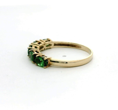 9ct Gold Green Diopside Ring Size R Five-Stone Prong Setting 2.1g