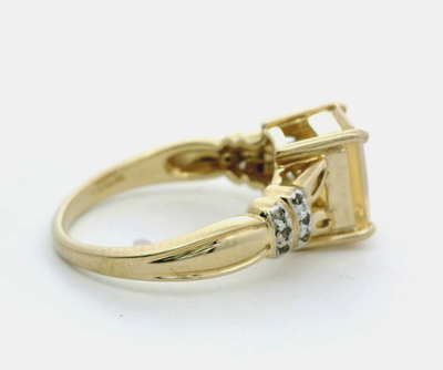 9ct Gold Ring Citrine Diamond Stones Size N 1/2 Hallmarked 3.4g Prong Setting