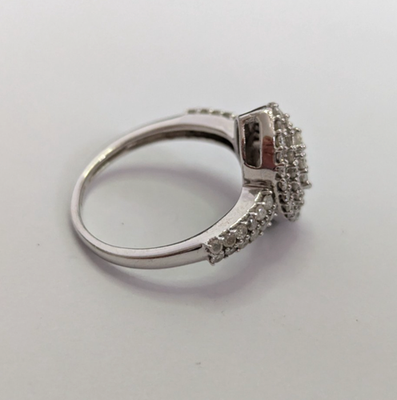 9ct White Gold Engagement Ring Diamond Cluster Size O 1/2g 4.2g April Birthstone