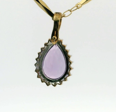 9ct Multi Tone Gold Charm Pendant Amethyst and Diamond Stones Full UK Hallmark