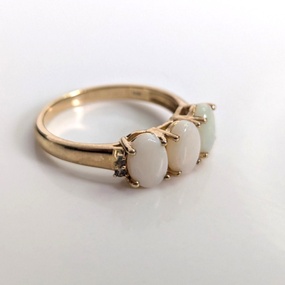 9ct Gold Ring Opal And Emerald Gemstones Solid Band Hallmark Size N 1/2
