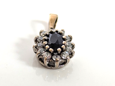 9ct Yellow Gold Oval Pendant Charm Sapphire and CZ Stones Hallmarked Small Size