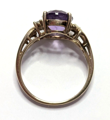9ct Gold Ring Amethyst Diamond Stones Size M 1/2 Hallmarked February Birthstone