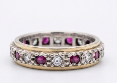 9ct Gold Silver Ruby Spinel Eternity Ring Size J 1/2 Hallmarked 375 Band 2.3g