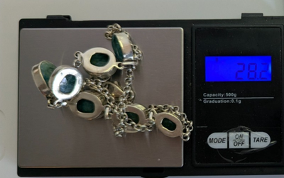 Silver Necklace Emerald Rough Stones 925 Stamped 48cm Long 28.2g
