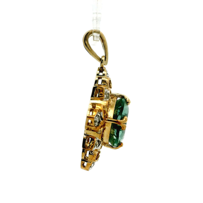 9ct Yellow Gold Ornate Pendant Tourmaline Diamond Stones 375 Stamped 4.9g