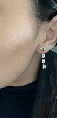 Vintage 9ct Rose Gold White Topaz Diamond Dangle Drop Earrings 29mm Hallmarked