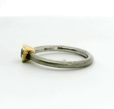 Vintage Silver Gold Ring Garnet Stone 18ct Gold Setting Silver Band Size O 2.9g