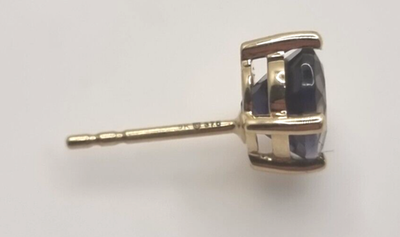Gemporia 9ct Yellow Gold Blue Iolite Stud Earrings Oval Solitaire Genuine 375
