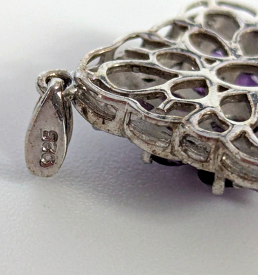 Silver Pendant Amethyst Stones 925 Stamped Diamond Shape 3.3g Prong Setting