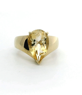 9ct Gold Solitaire Statement Ring Citrine Stone Size N 1/2 Hallmarked
