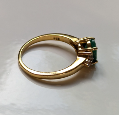 Gold On Silver Ring Emerald Cubic Zirconia 925 Stamped Size O 1/2 2.7g