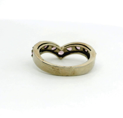 9ct White Gold Pink CZ Wishbone Ring Size N Hallmarked 375 V Shape Eternity 3g