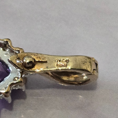 9ct Multi Tone Gold Charm Pendant Amethyst and Diamond Stones Full UK Hallmark