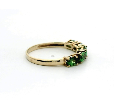 9ct Gold Green Diopside Ring Size R Five-Stone Prong Setting 2.1g