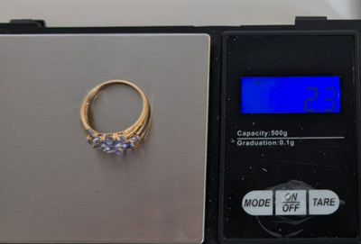 9ct Gold Ring Tanzanite and Diamond Solid Band Hallmark Size N 1/2