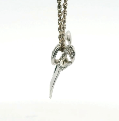 Silver Necklace Diamond Accented Bow Pendant 925 Stamped 44cm Long 3.1g