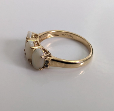 9ct Gold Ring Opal And Emerald Gemstones Solid Band Hallmark Size N 1/2