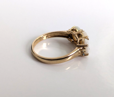 9ct Gold Ring Opal And Emerald Gemstones Solid Band Hallmark Size N 1/2