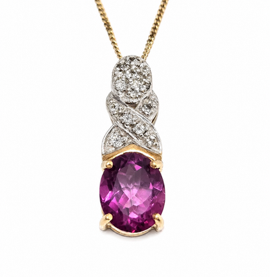 Tourmaline Pendant Necklace 9ct Multi Tone Gold Hallmarked Chain 47cm Long