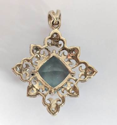 9ct Yellow Gold Ornate Pendant Tourmaline Diamond Stones 375 Stamped 4.9g