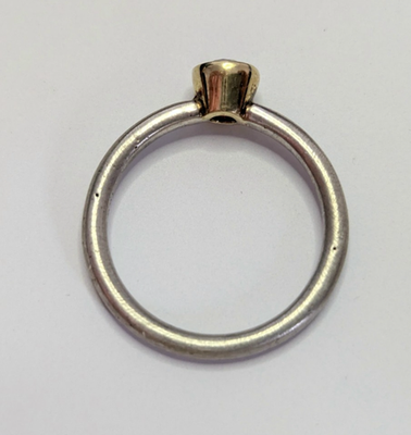 Vintage Silver Gold Ring Garnet Stone 18ct Gold Setting Silver Band Size O 2.9g