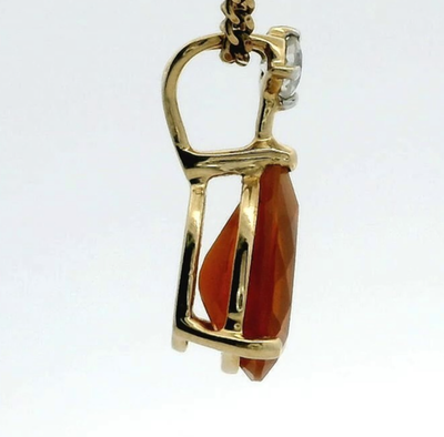 10ct Yellow Gold Pendant Opal Topaz Stone 16mm x 9mm 0.8g Prong Setting