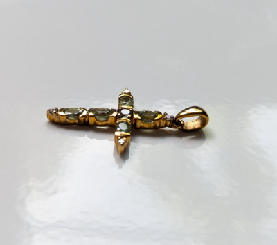 9ct Yellow Gold Cross Pendant Sapphire Diamond 10x Stones Hallmark 2.1g