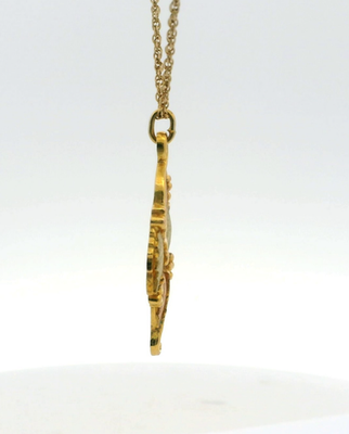 Black Hills 10k Gold Necklace Leaves Pendant Hallmarked Rose Green Chain 52cm