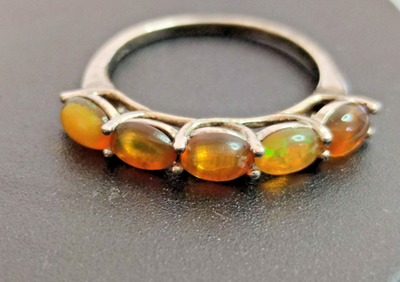 925 Sterling Silver Opal Ring Size S Stamped October Birthstone Oval Cluster