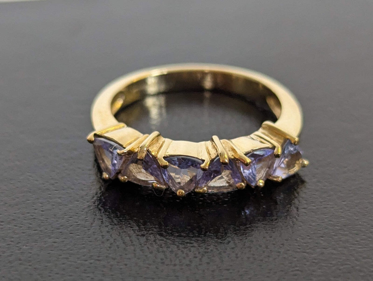 9ct Gold Ring Tanzanite Trillion Cut Solid Band Hallmark Size N