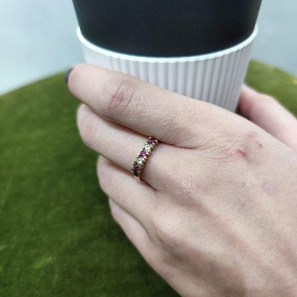 9ct Gold Ring Garnet And Quartz Solid Band Hallmarked Size O
