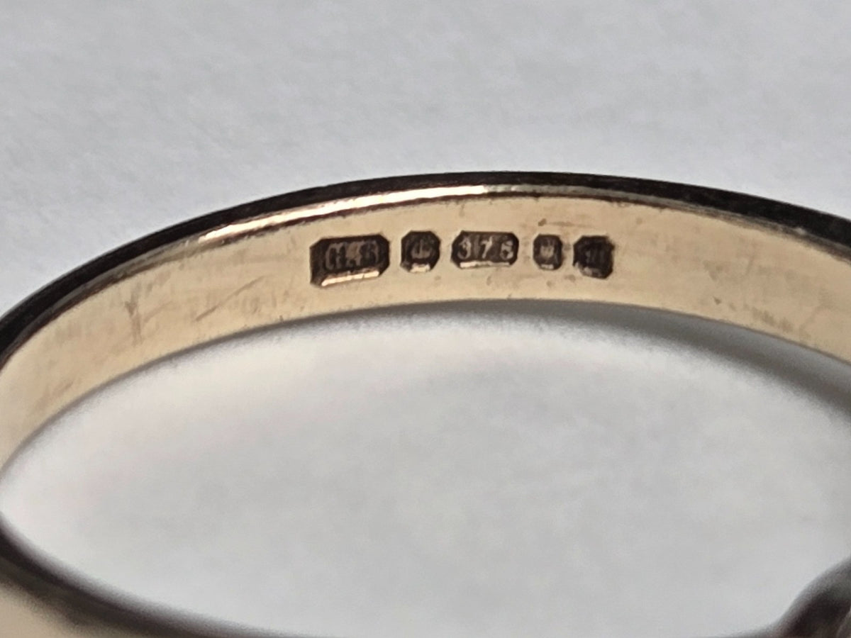 9ct Yellow Gold Sapphire & Diamond Ring UK Hallmark Size M 1/2 2.8g