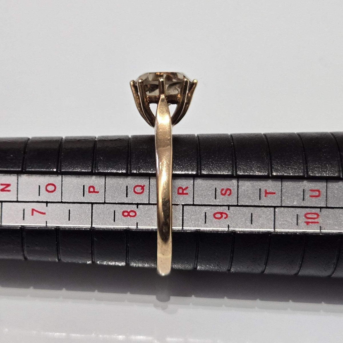 9ct Gold Ring Smokey Quartz Solid Band Hallmark Size Q