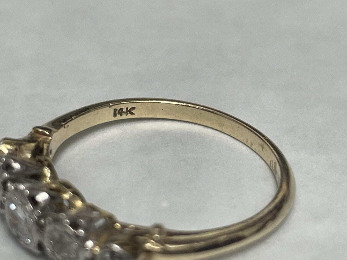 14ct Gold Ring Diamond Solid Band 14k Stamped Size O 1/2 April Birthstone
