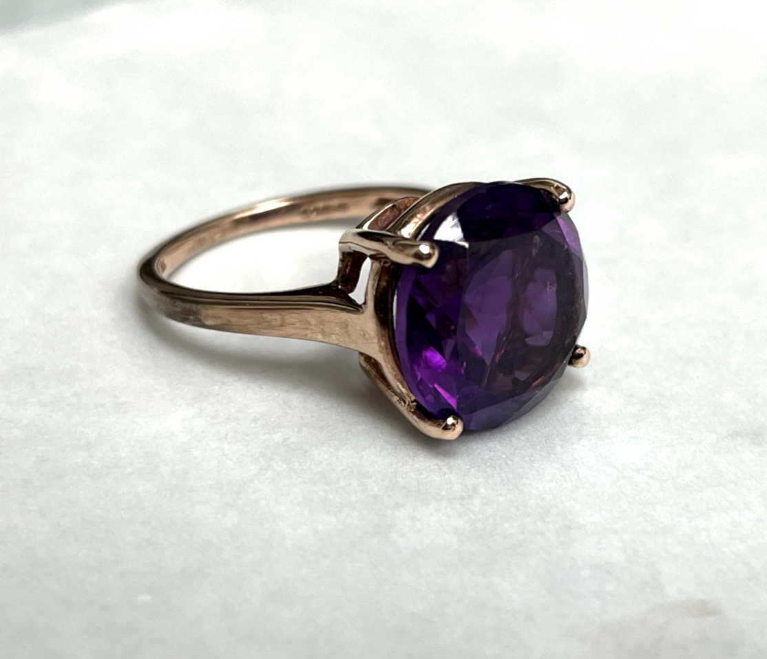 9ct Rose Gold Ring Purple Amethyst Single Hallmarked Size J 1/2