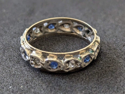 9ct Gold 925 Sterling Silver Spinel Blue Paste Ring Size L Eternity Band