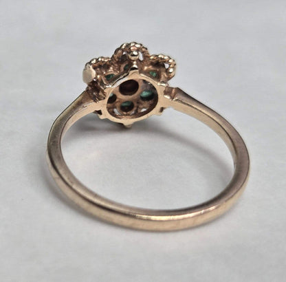 9ct Gold Ring Emerald & Diamond Hallmark Size N 1/2