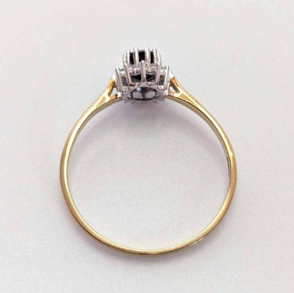 9ct Gold Ring Blue Sapphire Diamond Halo Cluster Setting Hallmark Size T 1/2