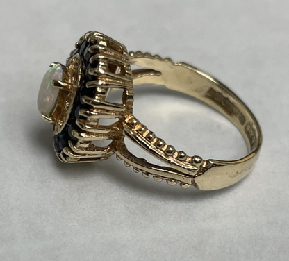 9ct Gold Ring Opal and Sapphire Solid Band Hallmark Size K