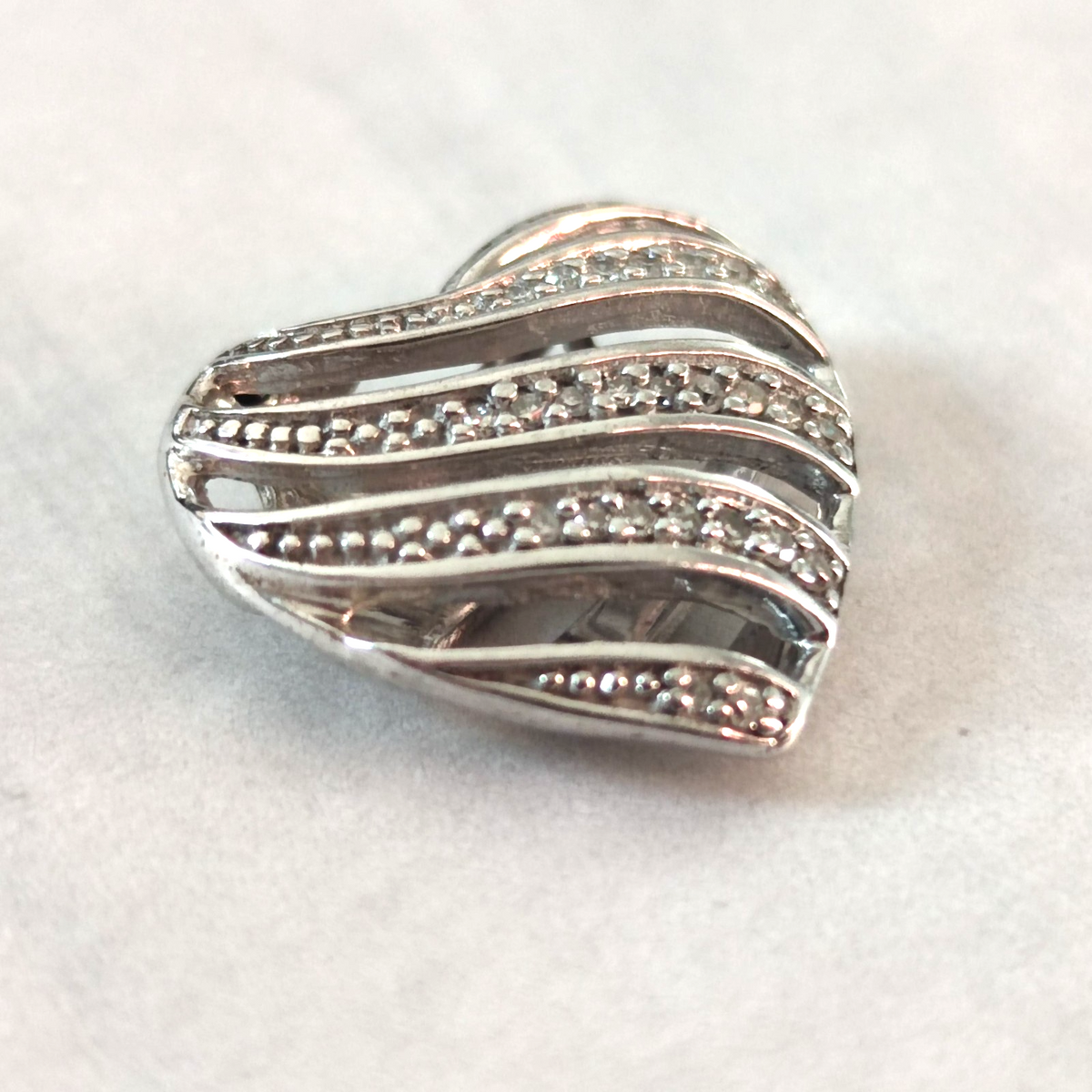 Silver Diamond Heart Pendant Charm Stamped Love Classic 925 Sterling Hallmark