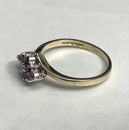 9ct Gold Ring Ruby and Diamond Cluster Hallmark Size N 2.1g